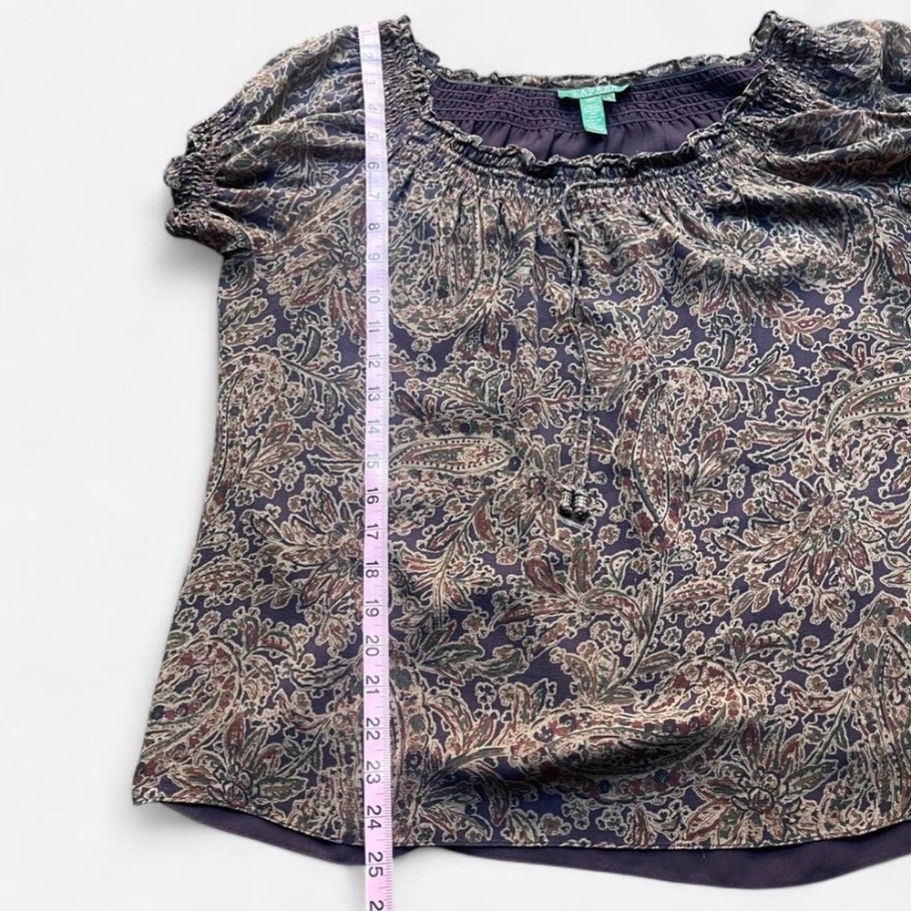 Lauren Ralph Lauren Silk Purple Paisley Pattern Ruffle Y2K Inspo Blouse Sz XL - Picture 5 of 6